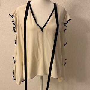 Alexis Black and White Cap Sleeve Ruffled Blouse